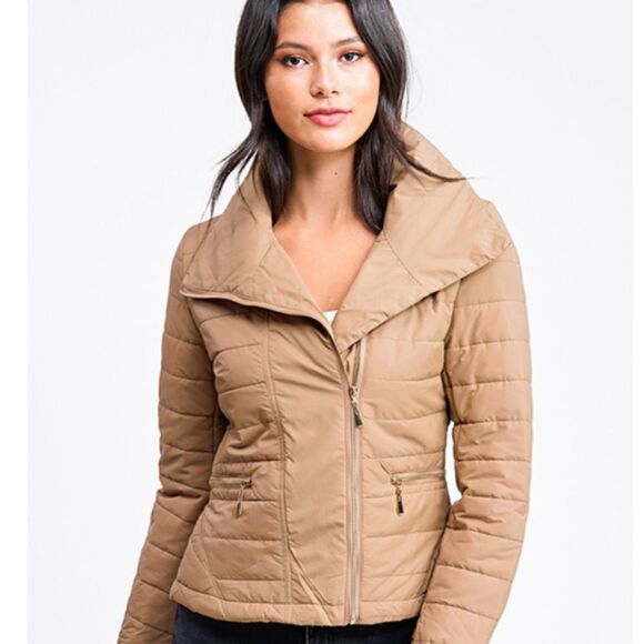 SALE Tan Lightweight Puffer Jacket Coat L XL - Picture 2 of 7